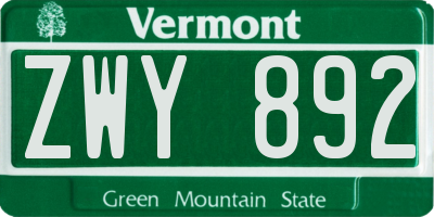 VT license plate ZWY892