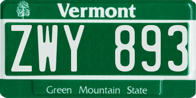 VT license plate ZWY893