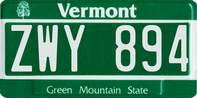 VT license plate ZWY894