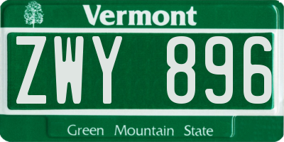 VT license plate ZWY896