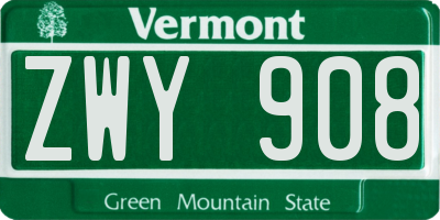 VT license plate ZWY908