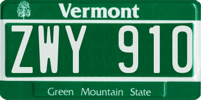 VT license plate ZWY910