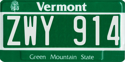VT license plate ZWY914
