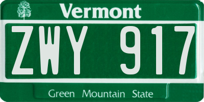 VT license plate ZWY917