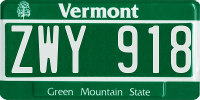 VT license plate ZWY918