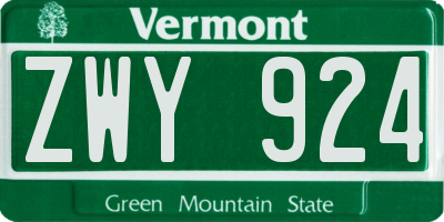 VT license plate ZWY924