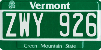 VT license plate ZWY926