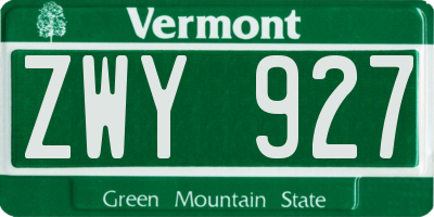 VT license plate ZWY927