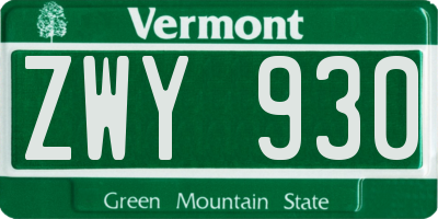 VT license plate ZWY930