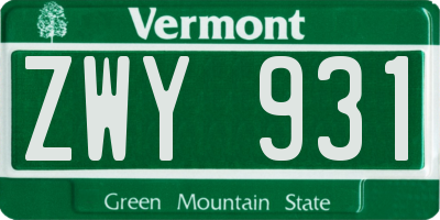 VT license plate ZWY931