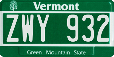VT license plate ZWY932