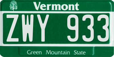 VT license plate ZWY933