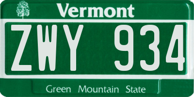 VT license plate ZWY934