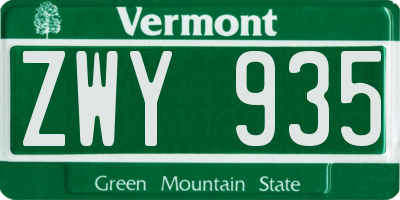 VT license plate ZWY935