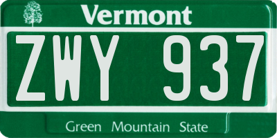 VT license plate ZWY937