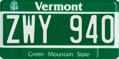 VT license plate ZWY940