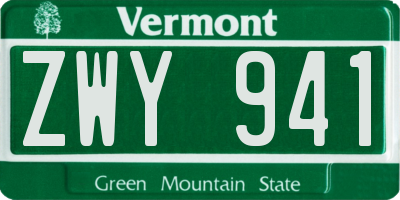 VT license plate ZWY941