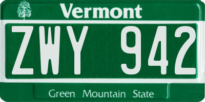 VT license plate ZWY942