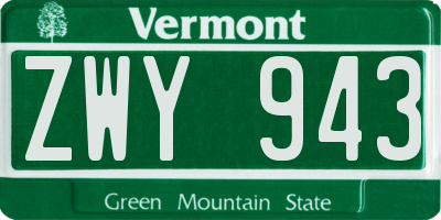 VT license plate ZWY943