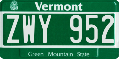 VT license plate ZWY952