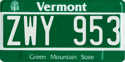 VT license plate ZWY953