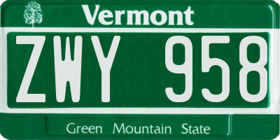 VT license plate ZWY958