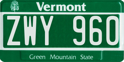 VT license plate ZWY960