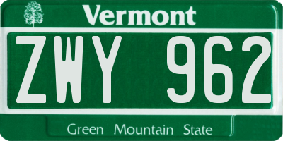 VT license plate ZWY962