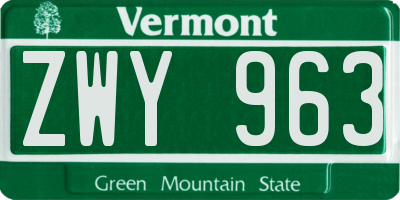 VT license plate ZWY963