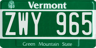 VT license plate ZWY965