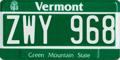VT license plate ZWY968