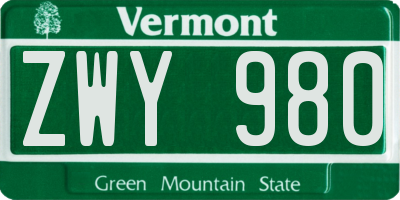 VT license plate ZWY980