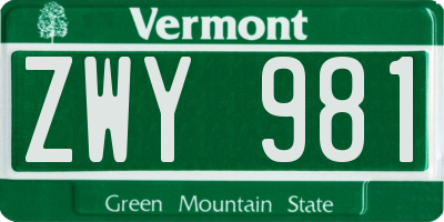VT license plate ZWY981
