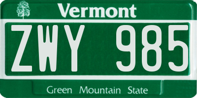 VT license plate ZWY985