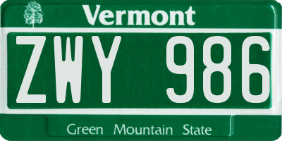 VT license plate ZWY986