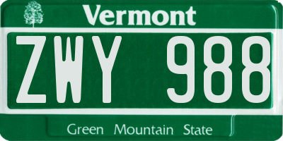 VT license plate ZWY988