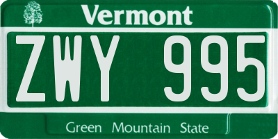 VT license plate ZWY995