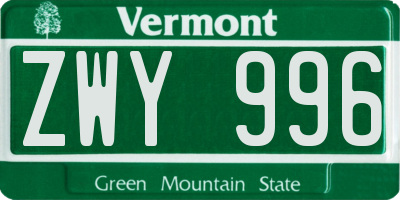 VT license plate ZWY996