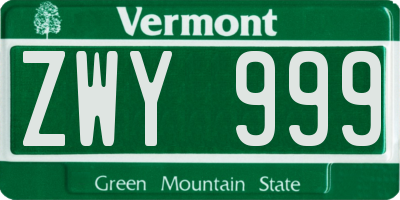 VT license plate ZWY999