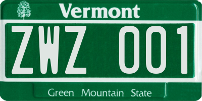VT license plate ZWZ001
