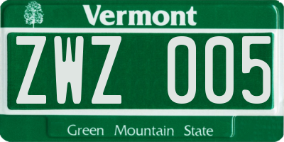 VT license plate ZWZ005