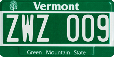 VT license plate ZWZ009