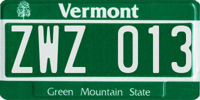 VT license plate ZWZ013