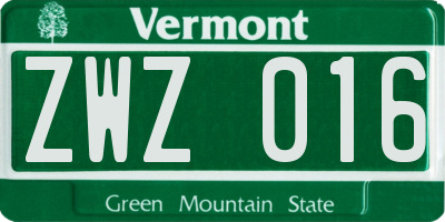 VT license plate ZWZ016