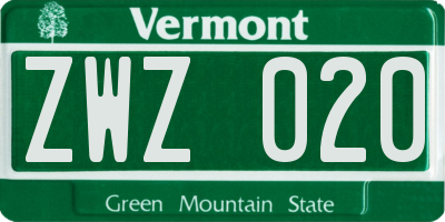 VT license plate ZWZ020