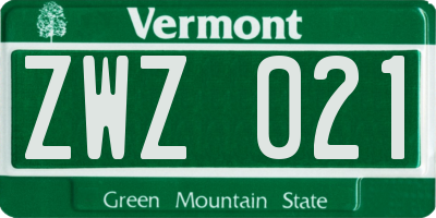 VT license plate ZWZ021