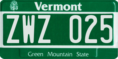 VT license plate ZWZ025