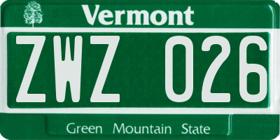 VT license plate ZWZ026