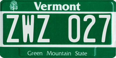 VT license plate ZWZ027