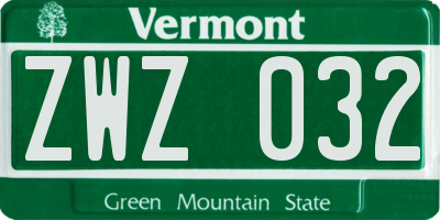 VT license plate ZWZ032